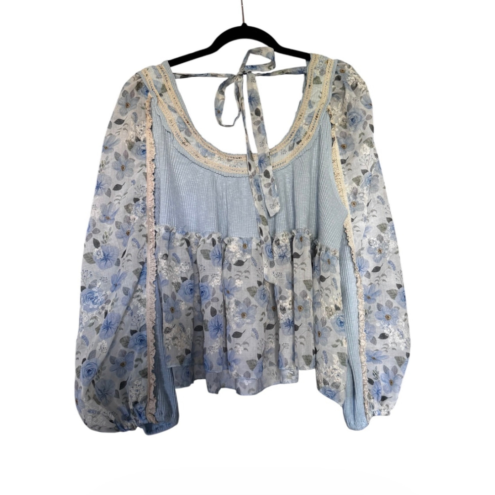 Womens Pol Powder Blue Floral Blouse L - Picture 8 of 16